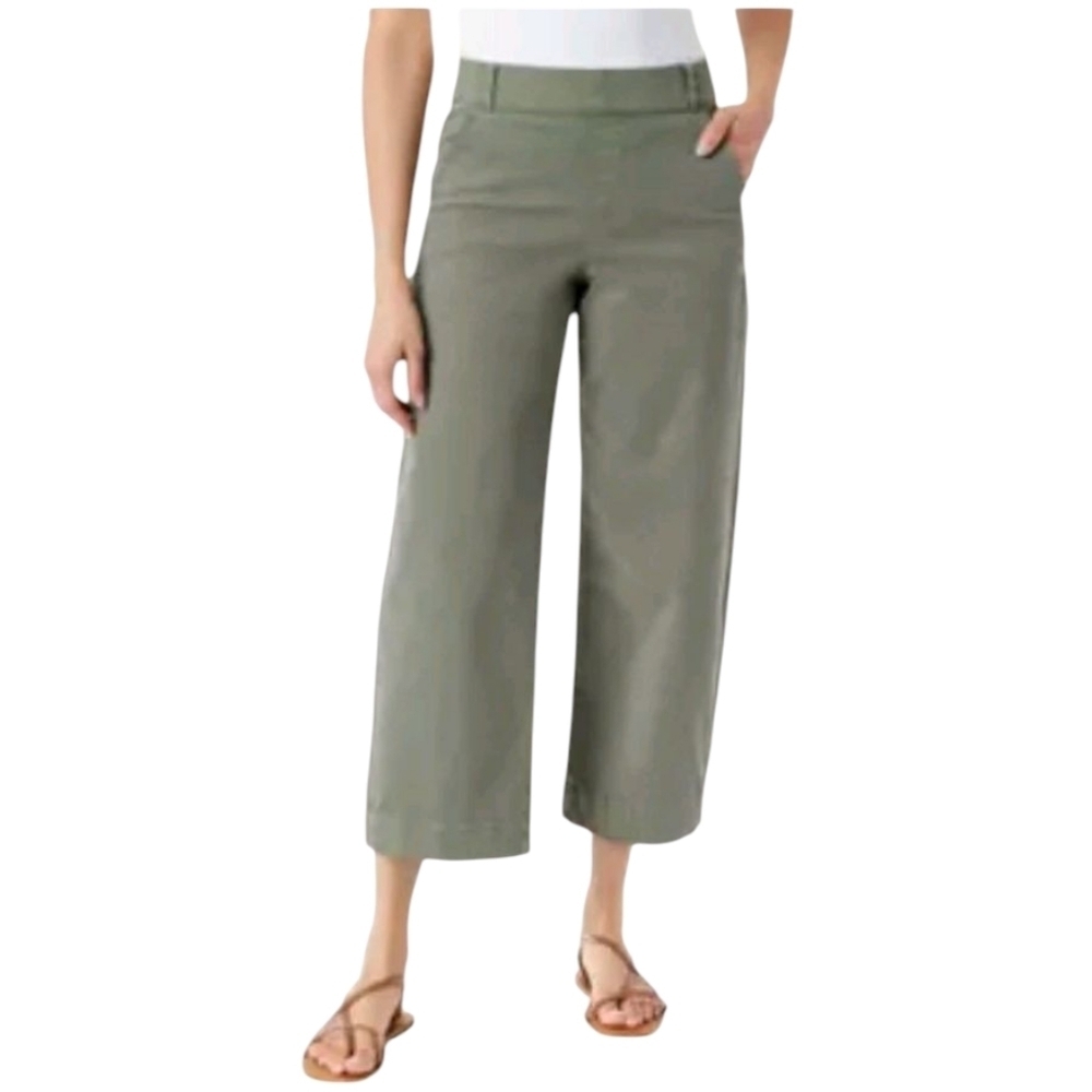 Gloria Vanderbilt Womens Pull-On Wide-Leg Crop Pants High Rise Olive Green Sz 6